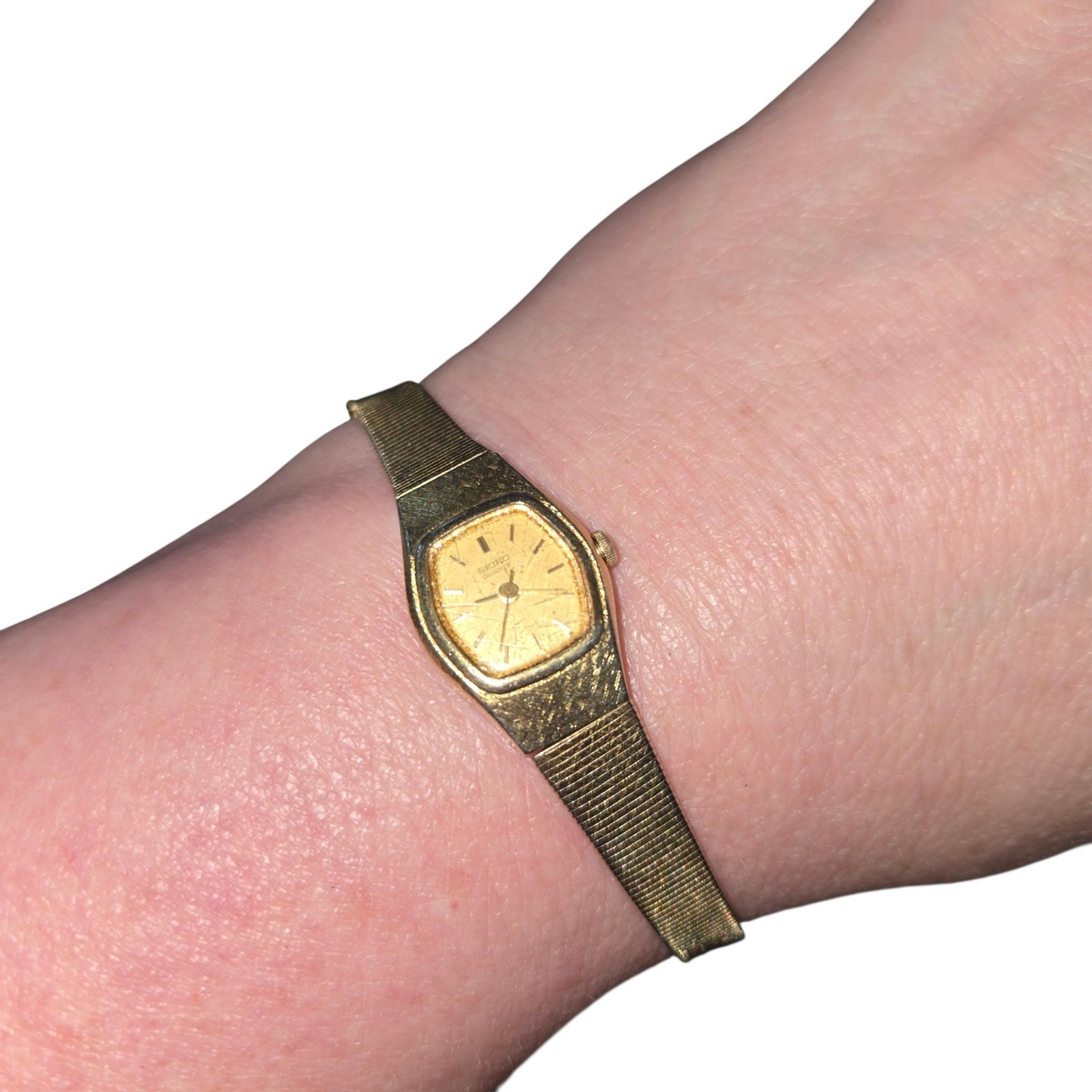 Seiko Watch Womens 7 Gold Quartz 2c215149 Textured Bracelet Vtg Cocktail Works